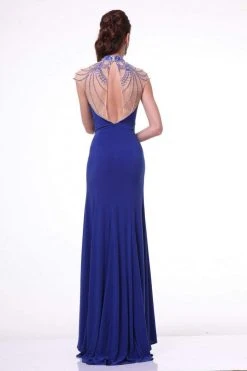 Formal Gowns Cinderella Divine - 8105 Beaded High Neck Stretch Knit Sheath Dress