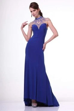 Formal Gowns Cinderella Divine - 8105 Beaded High Neck Stretch Knit Sheath Dress