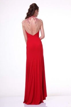 Formal Gowns Cinderella Divine - 8105 Beaded High Neck Stretch Knit Sheath Dress