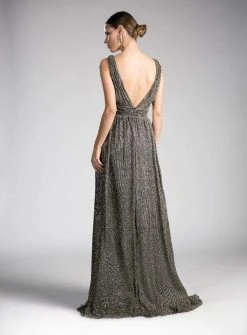 Formal Gowns Cinderella Divine - 8276 Plunging V-Neck Ruched A-Line Gown