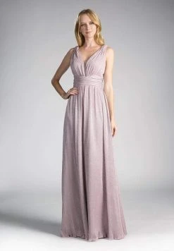 Formal Gowns Cinderella Divine - 8276 Plunging V-Neck Ruched A-Line Gown