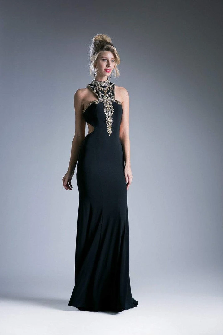 Formal Gowns Cinderella Divine - 83403 High Halter Bead Appliqued Sheath Gown 3 Formal Gowns Cinderella Divine - 83403 High Halter Bead Appliqued Sheath Gown