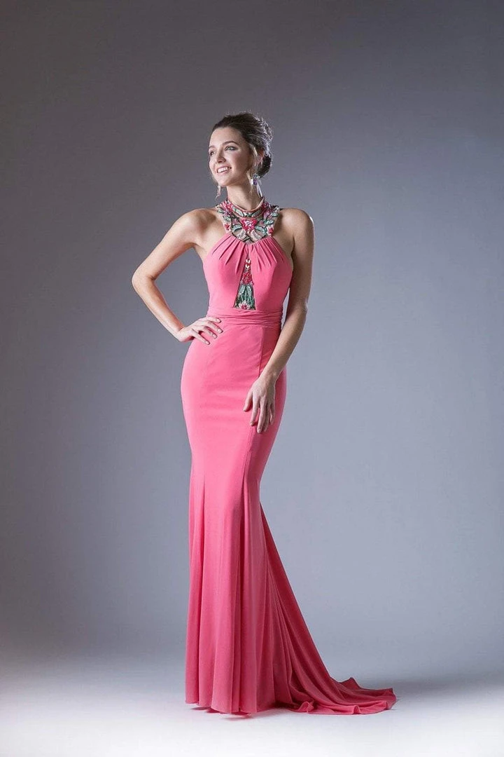 Cinderella Divine - 83964 Floral Embroidered Illusion High Neck Gown Formal Gowns 3 Cinderella Divine - 83964 Floral Embroidered Illusion High Neck Gown Formal Gowns