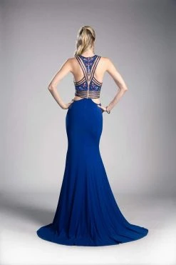 Formal Gowns Cinderella Divine - 84001 Sequined Floral Illusion Banded Trumpet Gown