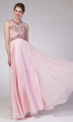 Cinderella Divine - 8773 Rhinestone Embellished A-Line Dress Formal Gowns