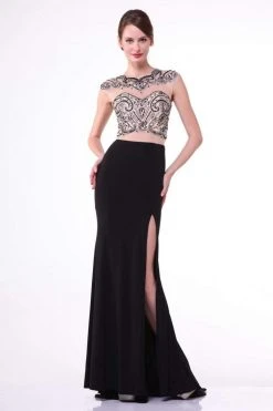 Cinderella Divine - 8786 Beaded Illusion Sheath Dress With Slit