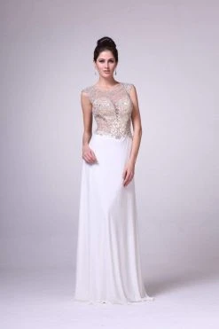 Cinderella Divine - 8907 Beaded Scoop Neck Sheath Dress Formal Gowns