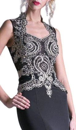 Cinderella Divine - 8946 Embroidered Queen Anne Neck Sheath Dress Formal Gowns 13 Cinderella Divine - 8946 Embroidered Queen Anne Neck Sheath Dress Formal Gowns