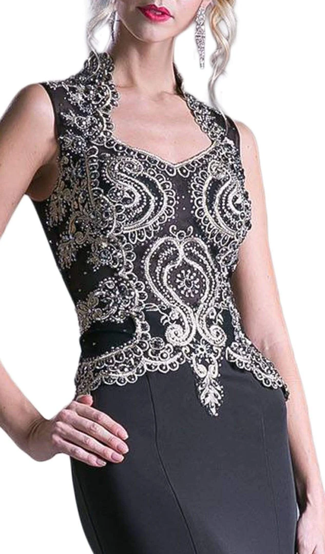 Cinderella Divine - 8946 Embroidered Queen Anne Neck Sheath Dress Formal Gowns 5 Cinderella Divine - 8946 Embroidered Queen Anne Neck Sheath Dress Formal Gowns