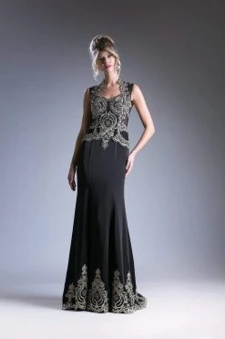 Cinderella Divine - 8946 Embroidered Queen Anne Neck Sheath Dress Formal Gowns 12 Cinderella Divine - 8946 Embroidered Queen Anne Neck Sheath Dress Formal Gowns