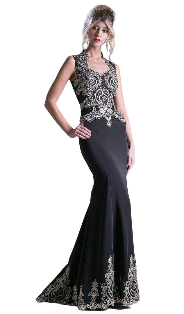 Cinderella Divine - 8946 Embroidered Queen Anne Neck Sheath Dress Formal Gowns 3 Cinderella Divine - 8946 Embroidered Queen Anne Neck Sheath Dress Formal Gowns