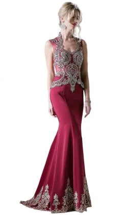 Cinderella Divine - 8946 Embroidered Queen Anne Neck Sheath Dress Formal Gowns 16 Cinderella Divine - 8946 Embroidered Queen Anne Neck Sheath Dress Formal Gowns