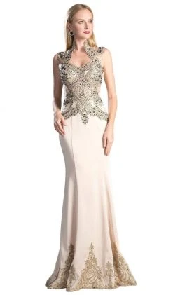 Cinderella Divine - 8946 Embroidered Queen Anne Neck Sheath Dress Formal Gowns 17 Cinderella Divine - 8946 Embroidered Queen Anne Neck Sheath Dress Formal Gowns