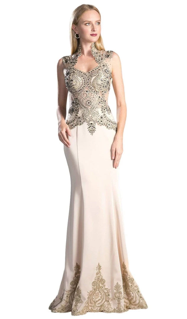 Cinderella Divine - 8946 Embroidered Queen Anne Neck Sheath Dress Formal Gowns 9 Cinderella Divine - 8946 Embroidered Queen Anne Neck Sheath Dress Formal Gowns