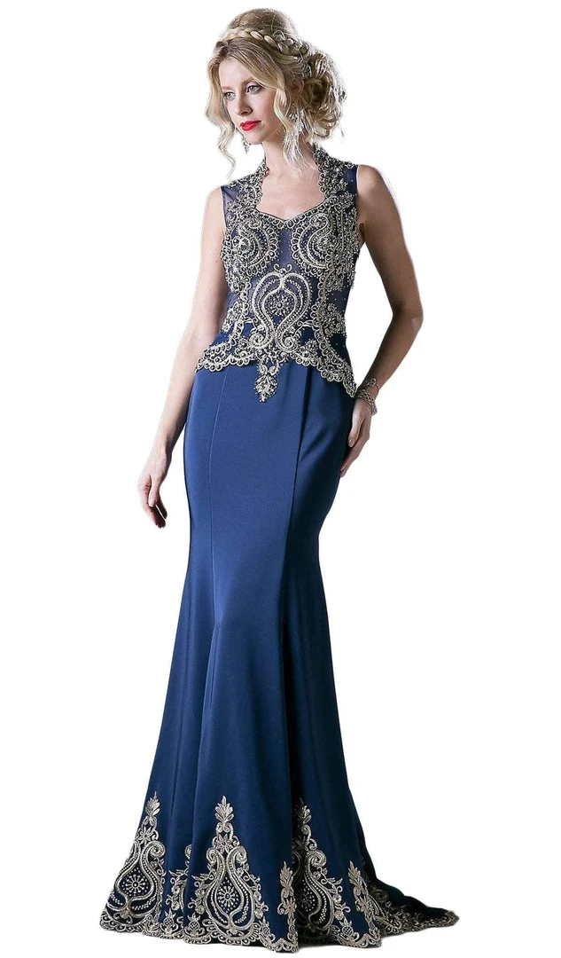 Cinderella Divine - 8946 Embroidered Queen Anne Neck Sheath Dress Formal Gowns 10 Cinderella Divine - 8946 Embroidered Queen Anne Neck Sheath Dress Formal Gowns