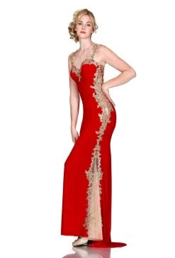 Cinderella Divine - 8988 Sleeveless Lace Sweetheart Fitted Dress Formal Gowns