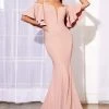 Cinderella Divine - A0079 Cold Off-Shoulder Flair Sleeves Mermaid Gown Formal Gowns 2 Cinderella Divine - A0079 Cold Off-Shoulder Flair Sleeves Mermaid Gown Formal Gowns