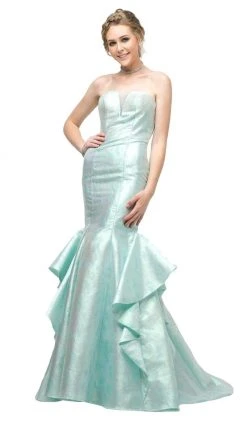 Formal Gowns Cinderella Divine - A5033 Strapless Jacquard Layered Mermaid Gown 7 Formal Gowns Cinderella Divine - A5033 Strapless Jacquard Layered Mermaid Gown