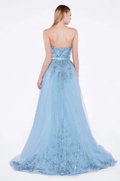 Cinderella Divine - A5081 Lace Applique Sleeveless Gown With Overskirt