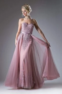 Cinderella Divine - A5081 Lace Applique Sleeveless Gown With Overskirt