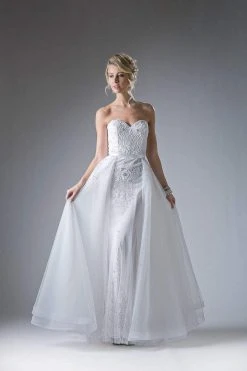 Cinderella Divine - A5081 Lace Applique Sleeveless Gown With Overskirt