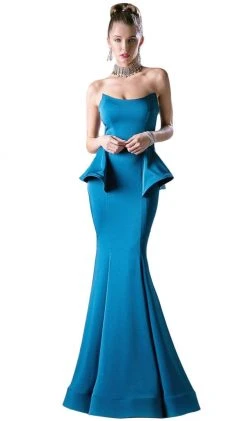 Cinderella Divine - A9003 Strapless Peplum Ornate Mermaid Evening Gown Formal Gowns