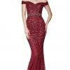 Cinderella Divine - AM122 Off Shoulder Beaded Lace Appliqued Gown Formal Gowns