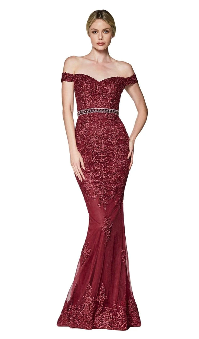 Cinderella Divine - AM122 Off Shoulder Beaded Lace Appliqued Gown Formal Gowns 3 Cinderella Divine - AM122 Off Shoulder Beaded Lace Appliqued Gown Formal Gowns