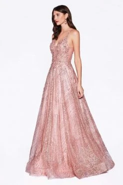 Cinderella Divine - AM258 Embellished Deep V-neck A-line Gown Formal Gowns 7 Cinderella Divine - AM258 Embellished Deep V-neck A-line Gown Formal Gowns