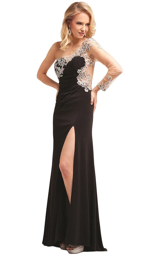 Cinderella Divine - Asymmetrical Fitted Evening Dress With Slit 3 Cinderella Divine - Asymmetrical Fitted Evening Dress With Slit