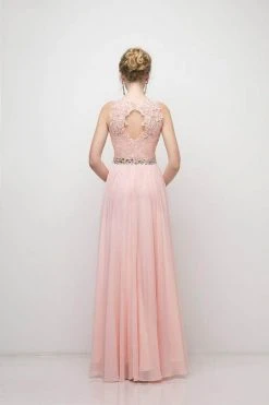 Formal Gowns Cinderella Divine - B1601 Embellished Belt Lace A-Line Chiffon Dress