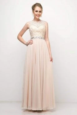 Formal Gowns Cinderella Divine - B1601 Embellished Belt Lace A-Line Chiffon Dress