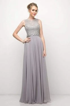 Formal Gowns Cinderella Divine - B1601 Embellished Belt Lace A-Line Chiffon Dress