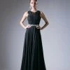 Formal Gowns Cinderella Divine - B1601 Embellished Belt Lace Sleeveless Top Chiffon Dress - 1 Pc Black In Size 2X Available