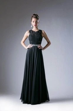 Formal Gowns Cinderella Divine - B1601 Embellished Belt Lace Sleeveless Top Chiffon Dress - 1 Pc Black In Size 2X Available