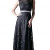 Cinderella Divine - 3878 Bateau Neck Sleeveless A-line Lace Evening Dress Formal Gowns
