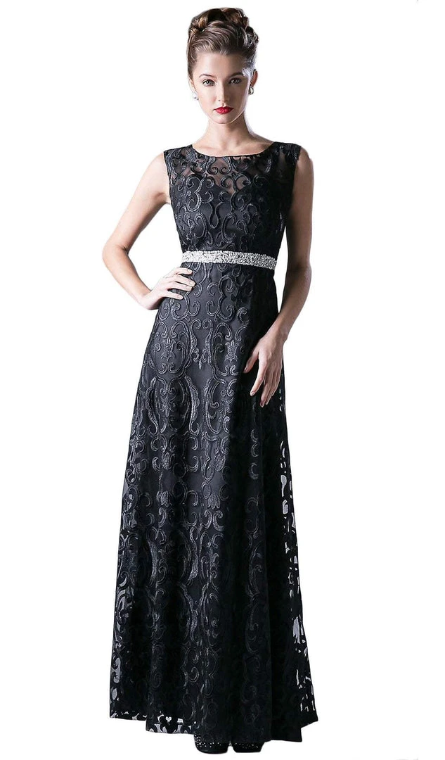 Cinderella Divine - 3878 Bateau Neck Sleeveless A-line Lace Evening Dress Formal Gowns 3 Cinderella Divine - 3878 Bateau Neck Sleeveless A-line Lace Evening Dress Formal Gowns