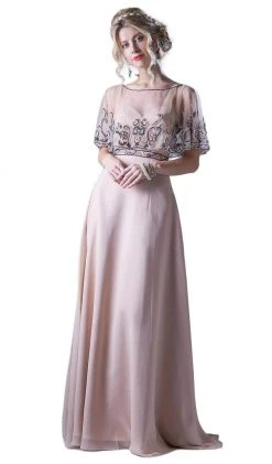 Formal Gowns Cinderella Divine - Bead Embroidered Cape A-line Dress 15 Formal Gowns Cinderella Divine - Bead Embroidered Cape A-line Dress