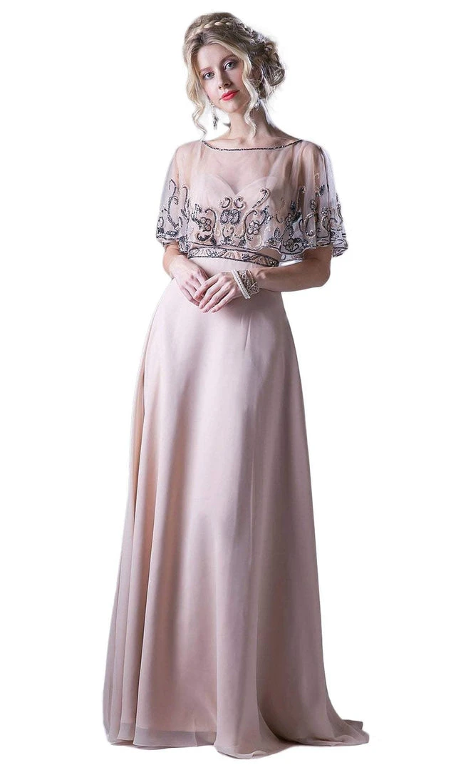 Formal Gowns Cinderella Divine - Bead Embroidered Cape A-line Dress 9 Formal Gowns Cinderella Divine - Bead Embroidered Cape A-line Dress