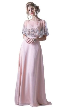 Formal Gowns Cinderella Divine - Bead Embroidered Cape A-line Dress 14 Formal Gowns Cinderella Divine - Bead Embroidered Cape A-line Dress