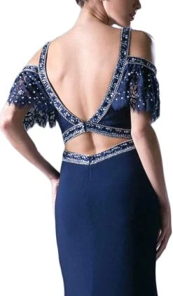 Cinderella Divine - Beaded Cold Shoulder Sheath Evening Gown Formal Gowns
