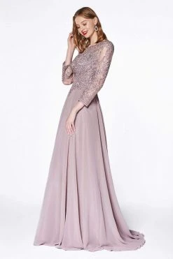 Formal Gowns Cinderella Divine - Beaded Jewel A-Line Evening Gown CD0127 - 1 Pc Mauve In Size 3X Available