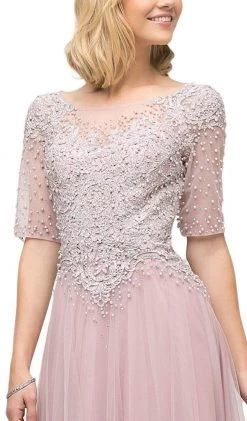 Cinderella Divine - Beaded Lace Bateau A-line Dress With Train U101 - 1 Pc Peach In Size 8 Available Formal Gowns