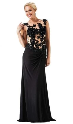 Formal Gowns Cinderella Divine - Beaded Lace Illusion Bateau Sheath Dress