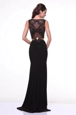 Cinderella Divine - Beaded Long Sheath Dress JC4022 - 1 Pc Black In Size 6 Available Formal Gowns