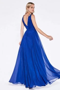 Cinderella Divine - J746 Beaded Plunging Ruched Evening Dress Formal Gowns
