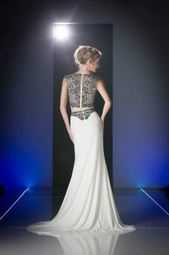 Cinderella Divine - Beaded Sleeveless Two-Piece Chiffon Evening Gown