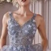 Formal Gowns Cinderella Divine - Beaded V-Neck Tulle Prom Dress CD0181 - 1 Pc Smoky Blue In Size S Available 1 Formal Gowns Cinderella Divine - Beaded V-Neck Tulle Prom Dress CD0181 - 1 Pc Smoky Blue In Size S Available