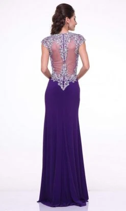 Formal Gowns Cinderella Divine - Bedazzled Deep V-neck Fitted Dress