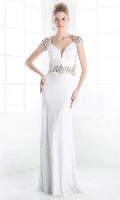 Formal Gowns Cinderella Divine - Bedazzled Deep V-neck Fitted Dress